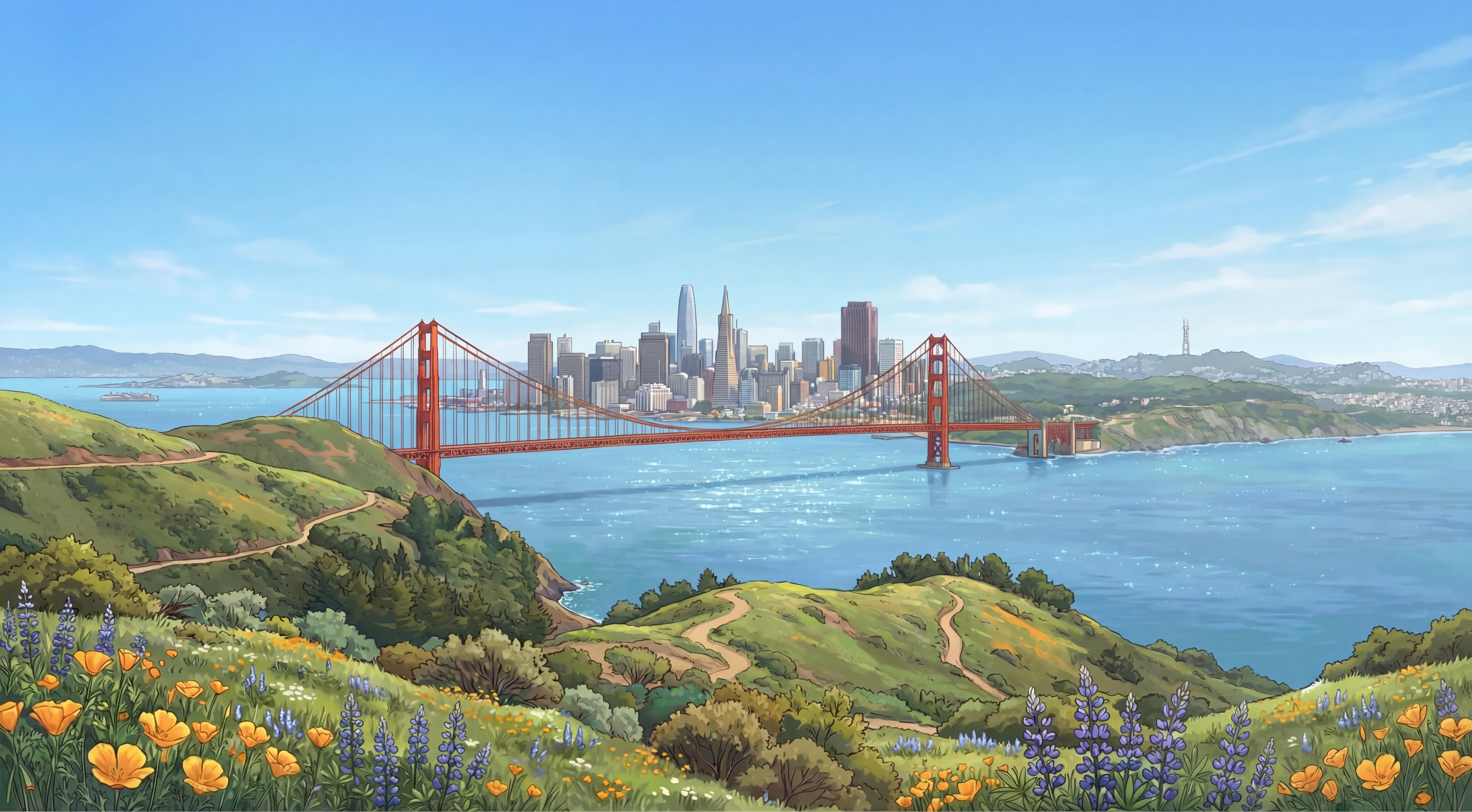 San Francisco panorama with Golden Gate Bridge